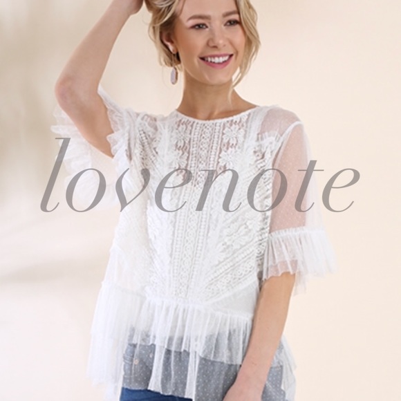 LAST ❤️ Ruffled Lace Short Sleeve Sheer Blouse - Picture 4 of 7